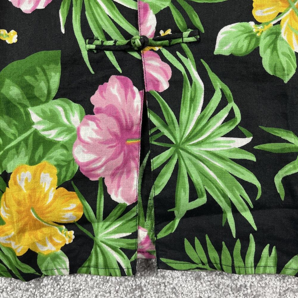 Lauren Ralph Lauren Kimono Womens Small Linen Button Knots Hibiscus Vacation - Picture 5 of 13